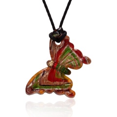 Lampwork Glass Butterfly Pendant Necklace Boho Women Jewelry Red&Green
