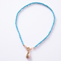 Boho Natural Beads Conch Shells Pendant Clavicle Chain Women Choker Necklace Jewelry Blue