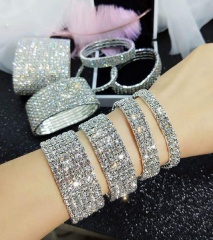 Fashion Full Rhinestone Crystal Elastic Bracelets Bangle Women Girl Jewelry Gift 5 Row