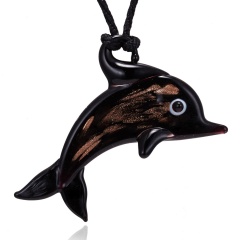 Dolphin Animal Glass Necklace 6 Colors To Choose Black Dolphin