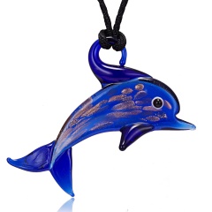 Dolphin Animal Glass Necklace 6 Colors To Choose Navy blue Dolphin