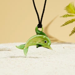 Dolphin Animal Glass Necklace 6 Colors To Choose Green Dolphin