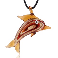 Fashion Cute Dolphin Animal Glass Necklace for Women Kids Brown Color