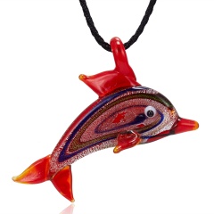 Fashion Cute Dolphin Animal Glass Necklace for Women Kids Red Color