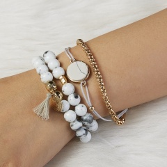 4PCS/Set Gemstone Beads Handmade Elastic Bohemia Bracelets White Turquoise
