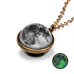 Galaxy Universe Glass Ball Pendant Glow in the Dark Necklace Solar System