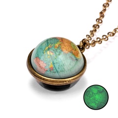 Galaxy Universe Glass Ball Pendant Glow in the Dark Necklace Moon