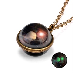 Galaxy Universe Glass Ball Pendant Glow in the Dark Necklace Saturn