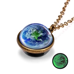 Galaxy Universe Glass Ball Pendant Glow in the Dark Necklace Earth