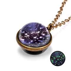 Galaxy Universe Glass Ball Pendant Glow in the Dark Necklace Dark Purple