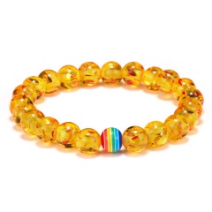 8mm Gemstone Beads With Rainbow Bead Elastic Bracelet Amber