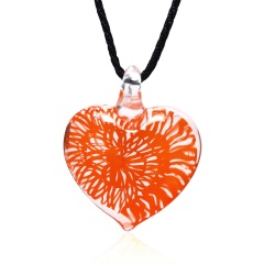 Transparent heart-shaped spiral pattern glass necklace Red