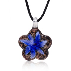 Flower-shaped Inner Flower Glass Necklace Navy Blue