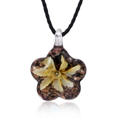 Flower-shaped Inner Flower Glass Necklace Yellow