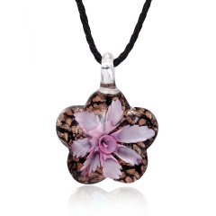 Flower-shaped Inner Flower Glass Necklace Pink