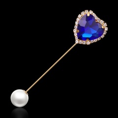 Blue Heart Crystal Peal Brooch Pin Blue