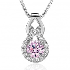 Fashion Zircon Gourd Shaped Pendant Necklace Pink