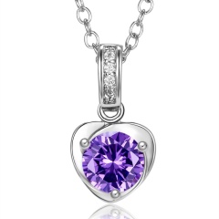 Simple Geometric Heart Zircon Pendant Necklace Purple heart