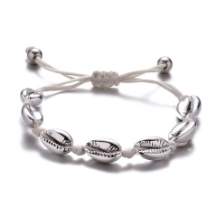 Handmake Knit Adjustable Shell Bracelet Silver