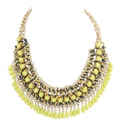 Retro Women Boho Beaded Statement Bib Big Chunky Choker Necklace Jewelry Gift Yellow