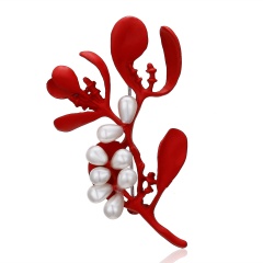 Branches Pearl Painted Brooch Red