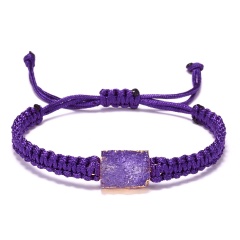 Colorful Gemstone Handmake Knit Adjustable Bracelet Purple