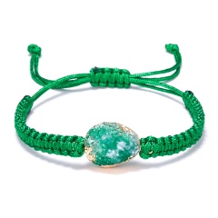 Inlay Gemstone Knit Adjustable Bracelet Green