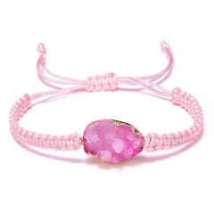 Inlay  Gemstone Bead Knit Adjustable Bracelet Pink