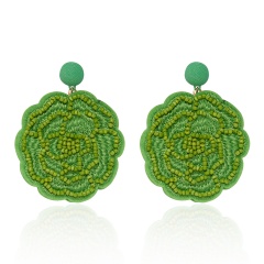 Rose Flower Hand-woven Earrings Green