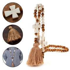 Handmade Wooden Beads Tassel Pendant Cross