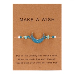 moon hand-woven paper card bracelet light blue