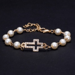 rhinestone pearl bracelet cross