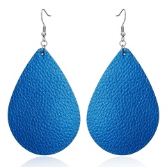 Womens Handmade Teardrop Leather Earrings Ear Stud Hook Drop Dangle Jewellery Blue