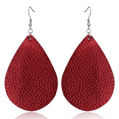 Womens Handmade Teardrop Leather Earrings Ear Stud Hook Drop Dangle Jewellery Red
