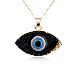 Imitated Natural Stone Resin Blue Eye Necklace (Material: Resin/Pendant: 1.5*3cm, Chain Length: 50+5cm) Black