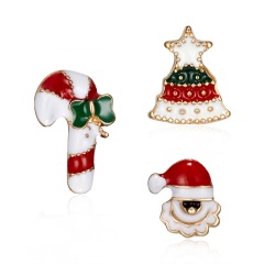 3Pcs Card Set Christmas Snowman Enamel Brooch Pin Collar Badge Jewelry Xmas Gift Santa Claus crutch hat
