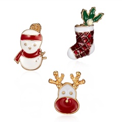 3Pcs Card Set Christmas Snowman Enamel Brooch Pin Collar Badge Jewelry Xmas Gift Christmas Elk sock