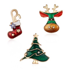 3Pcs Card Set Christmas Snowman Enamel Brooch Pin Collar Badge Jewelry Xmas Gift Christmas tree elk sock