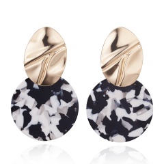 Fashion Round Gold Acrylic Statement Earrings Women Ear Hoop Resin Drop Dangle Jewelry Black