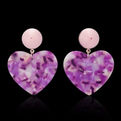 Fashion Heart Acrylic Statement Earrings Women Ear Hoop Resin Drop Dangle Jewelry Pink