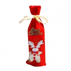 Red Wine Bottle Cover Bags Christmas Elk Xmas Party Table Decorations Sequins Red