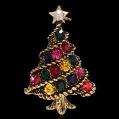 Christmas Tree Crystal Enamel Brooch Pin Xmas Jewelry Gold