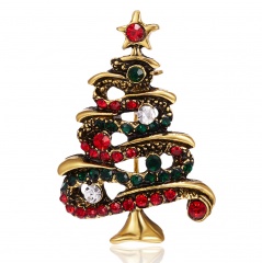 Christmas Tree Crystal Enamel Brooch Pin Xmas Jewelry Gold