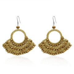 Retro Boho Crystal Geometric Sector Dangle Earrings Ear Hook Women Party Jewelry Yellow