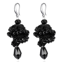 Fashion Crystal Beads Dangle Earrings Boho Long Tassel Women Handmade Ear Hook Black