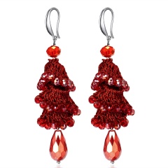 Fashion Crystal Beads Dangle Earrings Boho Long Tassel Women Handmade Ear Hook Red