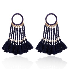 Fashion Geometric Tassel Earrings Dangle Charm Women Elegant Jewelry Navy Blue