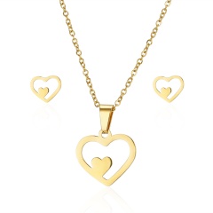 Gold Stainless Steel Necklace Earring Set Love heart