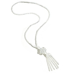 Fashion Crystal Pearl Long Necklace Women Winter Sweater Chain Tassel Pendant White