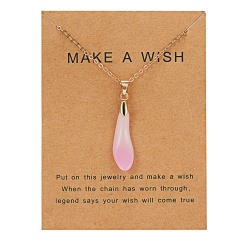 Fashion Natural Stone Waterdrop Card Pendant Necklace Choker Clavicle Woman Gift Pink